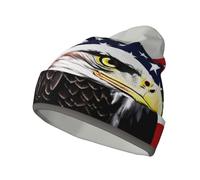Chapeau tricoté avec imprimé aigle à tête blanche - Élastique confortable - Pour temps froid - Accessoire tendance - Casquette décontractée - Noir