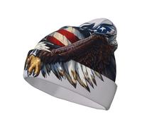 Chapeau tricoté élégant avec imprimé aigle chauve américain - Bonnet extensible - Ajustement parfait - Pour voyage, pêche, plage - Noir