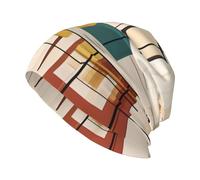 Chapeau tricoté imprimé moderne du milieu du siècle, chaud et sans bord, adapté pour la maison, le quotidien, les voyages et le ski. Noir