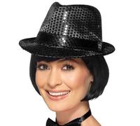 Chapeau Trilby À Paillettes Pour Adultes Noir Neuf Par Smiffys