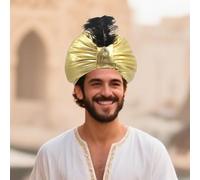 Chapeau turban Aladdin, chapeau de prince arabe pour enfants, turban doré, chapeau de sultan indien doré avec plumes, déguisement pour fête à thème Aladdin (jaune)