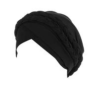 Chapeau turban tressé pour tête ethnique pré-nouée en coton, Noir , Taille unique