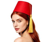 Chapeau turc marocain confortable en feutre doré avec pompons | Chapeau de village en feutre marron pour fête, Nouvel An, intérieur ou extérieur, Thanksgiving, vacances, anniversaire