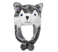Chapeau unisexe mignon en peluche de loup doux et pelucheux dessin animé charmant chapeau d'hiver cosplay chapeau coupe-vent accessoires de performance parent-enfant animaux chapeaux avec oreilles