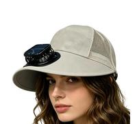 Chapeau ventilateur à large bord UPF50+ - Équipement de refroidissement à énergie solaire, beige