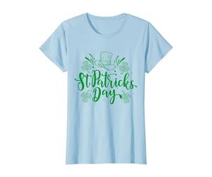 Chapeau Vert de la Saint Patrick et fête du Texte Vert T-Shirt, Femme, Bleu Céleste, L