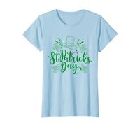 Chapeau Vert de la Saint Patrick et fête du Texte Vert T-Shirt, Femme, Bleu Céleste, M