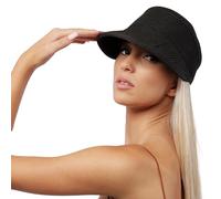 Chapeau visière d'été en paille vide avec grande aile pour femme Casquette Pamela de soleil plage voyage vacances, LU-239-Noir, Taille Unique