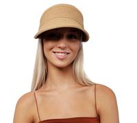 Chapeau visière d'été en paille vide avec grande aile pour femme Casquette Pamela de soleil plage voyage vacances, Lu-239, marron, Taille Unique