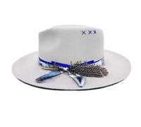 Chapeau western unisexe en laine à la mode jazzy large bords plumes Fedoras pour aventures en plein air et festival de musique chapeau large bord, gris argenté, Taille unique