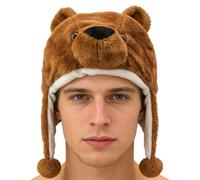 chapeauHiver pour Animaux - Chapeau de dôme en Peluche 50 × 30 cm, Mignon chapeauDe Loup Rose avec Ours Raton Laveur Dessin animé | Chapeau Chaud Coupe-Vent en Coton Doux pour, Bear, XS