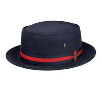 Stetson Chapeau en Tissu Classic Band Pork Pie Homme - Coton de Soleil avec Ruban Gros Grain, Grain Ete Printemps-ete - M (56-57 cm) Bleu Fonce