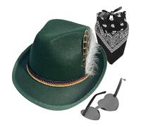 Chapeaux allemands pour Oktoberfest, chapeau bavarois | Chapeau de chasseur allemand en fausse fourrure, 1 ensemble de lunettes avec foulard - Accessoires de costume de l'Oktoberfest, chapeau bavarois