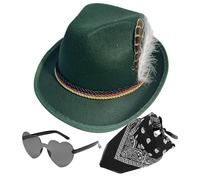Chapeaux allemands pour Oktoberfest - Chapeau de chasseur allemand en similicuir - 1 ensemble de lunettes - Chapeau de chasseur allemand non tissé - Accessoires de costume pour homme