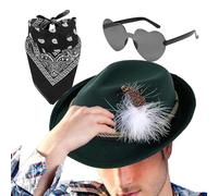 Chapeaux allemands pour Oktoberfest Chapeaux bavarois - Fedora Chapeau Oktoberfest 1 ensemble avec foulard Lunettes Similicuir,Chapeau de chasseur allemand non tissé Chapeau bavarois allemand pour