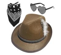 Chapeaux alpins allemands pour Oktoberfest Chapeau Fedora Oktoberfest 1 ensemble de foulards Lunettes en cuir synthétique - Chapeau de chasseur allemand non tissé Chapeau bavarois allemand pour