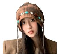 Chapeaux bohèmes Chics en Perles de Coquillage, Style Pop, Petit Chapeau superposé, Bonnet tricoté décontracté pour Voyage en Plein air pour Femme (Coffee)
