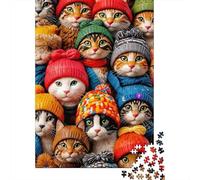Chapeaux Chats Mignons 1000 Pièce Carton Robuste Puzzle Classique pour Adultes Enfants Impossible Difficile Défiant Décompression Et Décoration Murale Idée Cadeau 70x50cm/1000pcs