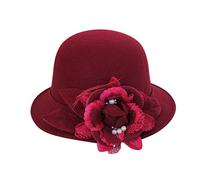 Chapeaux cloche pour femme vintage années 20 élégant chapeau melon en laine fedoras pour femme Chapeaux d'église, bordeaux, taille unique