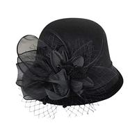 Chapeaux cloche vintage pour femme - Style années 20/50 - Chapeau melon en laine pour l'hiver, Noir , taille unique