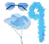 Chapeaux cow-boy | Chapeau cow-girl rose | Chapeau cowboy pour adultes avec lunettes soleil en forme cœur boa en plumes | Chapeau cow-girl Accessoires déguisement fantaisie pour Halloween, Carnaval