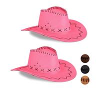 2x Chapeau cowboy, Chapeau occidental, pour adulte, style far ouest, carnaval, chapeau de carnaval, rose