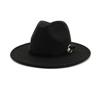 Chapeaux D’été pour Femmes Hommes Large Bord Beige Marron Feutre Chapeau Fedora avec Ceinture, Black, One Size