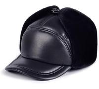 Chapeaux D’Hiver, Chapeau Aviateur, Chapeau D’aviateur avec Cache-Oreille, Chapeau De Trappeur, Casquette en Cuir De Mouton épais pour Le Ski, Le Patinage, L’Escalade en Hive, Black, 7 1/4-7 3/8