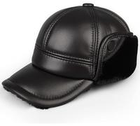Chapeaux D’Hiver, Chapeau De Bombardier pour Hommes Bomber Chapeau en Cuir Chapeau De Trappeur De Soldat épais Chapeau D’aviateur avec De Grands Avant-toits D’Hiver, Black, 7 1/4-7 3/8