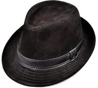 Chapeaux D’Hiver Fedoras Trilby Hat Hommes Nubuck Cuir Jazz Hat Cowhide Gentlem Hat Short Birm, Black, 7