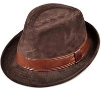 Chapeaux D’Hiver Fedoras Trilby Hat Hommes Nubuck Cuir Jazz Hat Cowhide Gentlem Hat Short Birm, Brown, 6.875