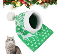 Chapeaux De Chien De Noël - Chapeau Pour Animaux De Compagnie Tricoté Fait À La Main | Chapeau De Noël Tricoté À La Main Pour Animaux De Compagnie, Avec Boule De Fourrure, Motif D'amour Et De Flocon D
