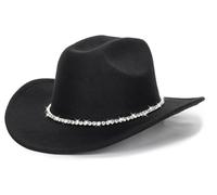 Chapeaux de cowboy à paillettes argentées et noires pour femmes, chapeau de cowgirl western à strass étincelants, taille M/L, 7-7 1/4