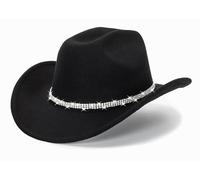 Chapeaux de cowboy à paillettes argentées et noires pour femmes, chapeau de cowgirl western à strass étincelants, taille M/L, 7-7 1/4