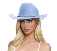 Chapeaux de cowboy à paillettes argentées et noires pour femmes, chapeau occidental à strass scintillants pour femmes, bleu ciel, Taille unique