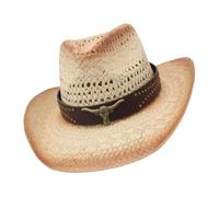 Chapeaux de cowgirls en paille avec bords larges pour cheval Sports Country Styles Design léger Unisexe Chapeau de style occidental unisexe, Riz brun, taille unique