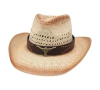 Chapeaux de cowgirls en paille avec bords larges pour cheval Sports Country Styles Design léger Unisexe Chapeau de style occidental unisexe, Riz brun, taille unique