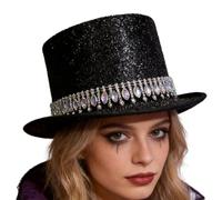 Chapeaux De Cylindre - Coiffure Cosplay Unisexe Brillant Avec Strass, Design Formelle Structuré Léger Chapeau, Finition Réfléchissante Captivante | Spectacles De Magie, Événements Costume, Spectacle
