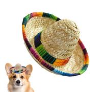 Chapeaux De Fête Sombrero - Chapeaux Miniatures Tressés | Déguisement à Large Bord pour Anniversaire Chiens Célébrations Extérieur
