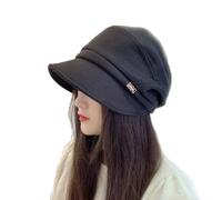 Chapeaux de Gavroche à la Mode pour Femmes, Casquette de livreur de journaux pour Femmes, béret de Chauffeur de Taxi pour Femmes, Chapeaux de Gavroche Chauds réglables pour Femmes (Black)