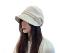 Chapeaux de Gavroche à la Mode pour Femmes, Casquette de livreur de journaux pour Femmes, béret de Chauffeur de Taxi pour Femmes, Chapeaux de Gavroche Chauds réglables pour Femmes (White)