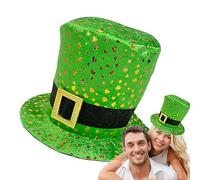 Chapeaux de la Saint-Patrick,Chapeau vert de lutin - Nouveauté Chapeau de cylindre vert de leprecaun,Chapeau de cylindre pour la Saint-Patrick Costume de lutin, chapeau vert avec trèfle