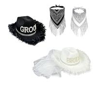 Chapeaux de marié avec chapeau panama, bandana, lunettes de soleil, ensemble surprise pour fille et garçon, chapeau de mariée pour enterrement de vie de jeune fille, costume de cowgirl, Ensemble de 8