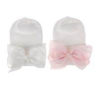 Chapeaux de Nourrisson 0-3 Mois 2pcs Double Couche Hôpital Thermique Nouveau-né avec Un Arc Mignon Lavable à la Main 3, 9x5, 5 Pouces de bébé Chapeaux pour l'hiver