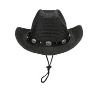 Chapeaux de paille Chapeau de soleil pour l'été Vacances Mode Style décontracté avec cordon tour de cou Chapeau de cowboy pour l'extérieur Garçon Chapeau de soleil Protection du cou