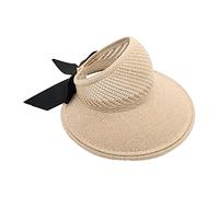 Chapeaux de paille pliables à large bord pare-soleil pour femmes nœud chapeau de plage chapeau de soleil taille 55, beige, taille unique