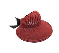 Chapeaux de paille pliables à large bord pare-soleil pour femmes nœud chapeau de plage chapeau de soleil taille 55, rouge, taille unique