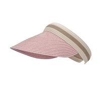 Chapeaux de paille pour enfants brodés garçons et filles à large bord enroulable queue de cheval ouvert, rose, Taille unique