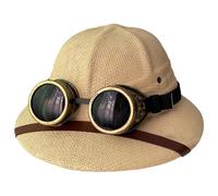 Chapeaux de paille pour hommes, casque colonial classique à large bord avec lunettes, protection UV, chapeau de paille léger réglable pour les plages, les parcs, le camping, la randonnée, couvre-c