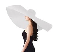 Chapeaux de paille surdimensionnés pour femmes, chapeau de plage extra large à large bord, chapeau de plage enroulable pour femme, pliable, Diamètre : 90 cm - Blanc, 7 1/8/7 1/4